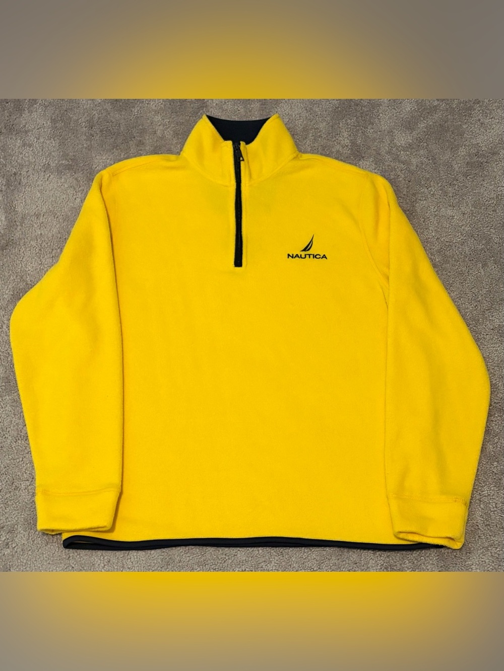 Nautica Mens Med Yellow Fleece Quarter Zip Pullover Sweatshirt Embroidered Logo